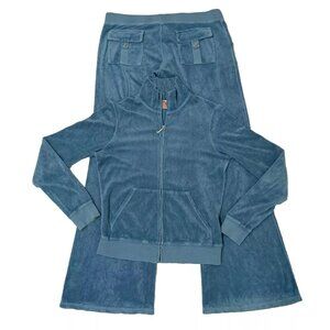 Vintage Juicy Couture TrackSuit Matching Set Blue Large Medium Jacket Pants Y2k